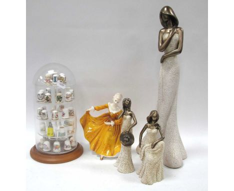 Three Bronzed Resin Figures of Elegant Ladies, the tallest 44cm high, a Royal Doulton figurine 'Kirsty', a collection of Chin