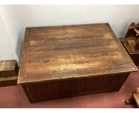 A Large Pine Centre Table, the top with plank inserts on an 'H' shaped base, 183cm wide.