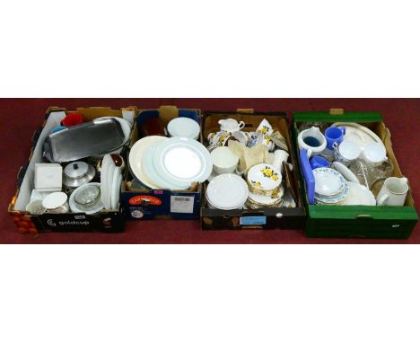 Decorative and Domestic Ceramics, to include a Royal Vase part tea service decorated with yellow roses, stoneware jars, press