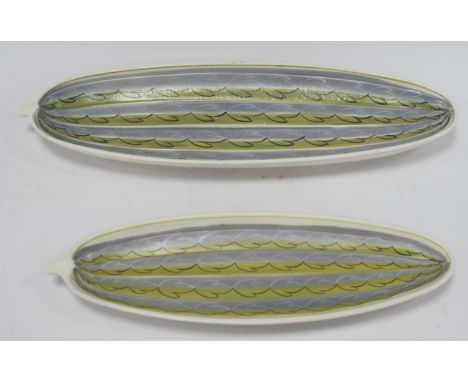 Poole Pottery John Adams &amp; Ruth Pavely Freeform Cucumber Dish, XE/ROL, 40.5cm wide, another smaller (2).
