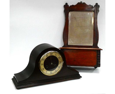 Edwardian Toilet Mirror 32cm wide, dome cased mantle clock (2).