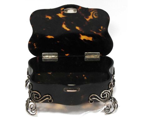 Silver Mounted &amp; Footed Tortoiseshell Trinket Box of Serpentine Form, London 1902, maker 'HA', 16cm wide.