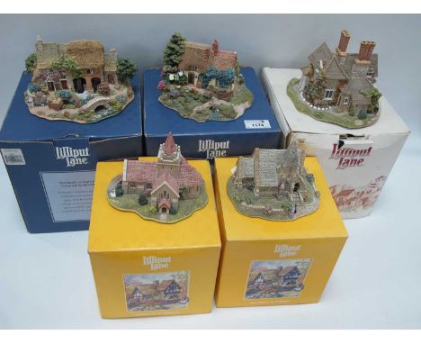 Five Lilliput Lane Dwellings: Summer Days, Mangerton Mill, Double Cottage, St John the Baptist and Craithie Church Balmoral, 