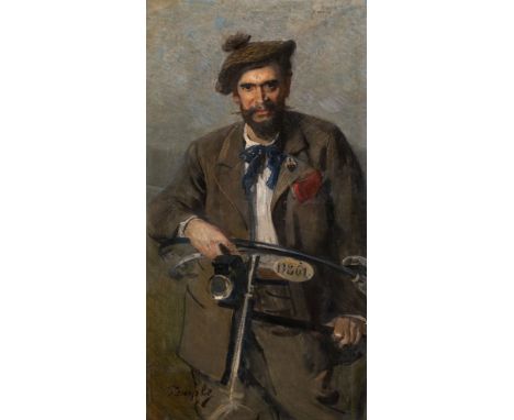 Hans TemplePortrait of the Viennese painter Hans Wilt (1867-1917) with bicycleoil on canvas; framed126 x 68 cmsigned on the l
