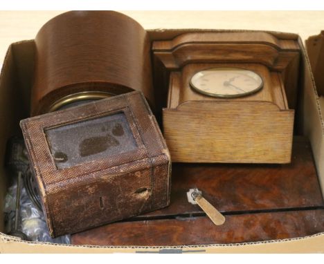 A quantity of clocks, cases, tea caddy etc