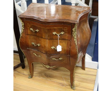 A small French walnut bombe commode W.62cm