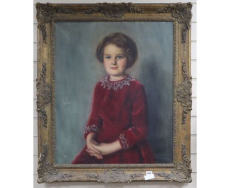 Maurice Litten (1919-1979), oil on canvas, portrait of a girl in a red dress, signed, 75 x 62cm