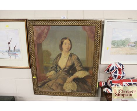 19th Century school, oil on canvas portrait study of a reclining lady in decorative gilt frame 