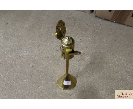 A 19th Century brass whale oil lamp with hanging attachment 