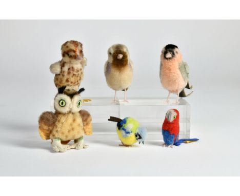 Steiff, 6 Vögel, 5-11cm, Z 1-/2+