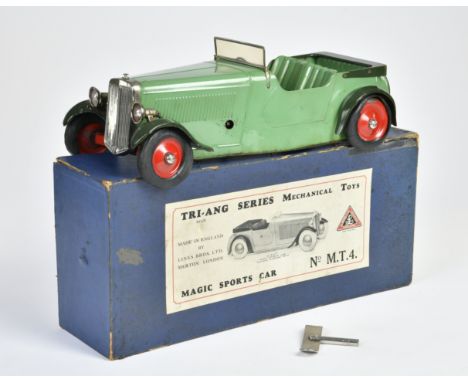 Triang, Magic Sports Car M.T.4., England, 42 cm, Blech, UW ok, Okt, Reifen altersbedingt verformt, min. LM