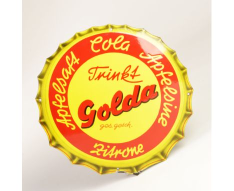 Golda Apfelsaft, Emailschild, 40 cm Durchmesser, gewölbt, Ferro-Email, C. Robert Dold, Offenburg i. Baden, 50er Jahre, Z 1