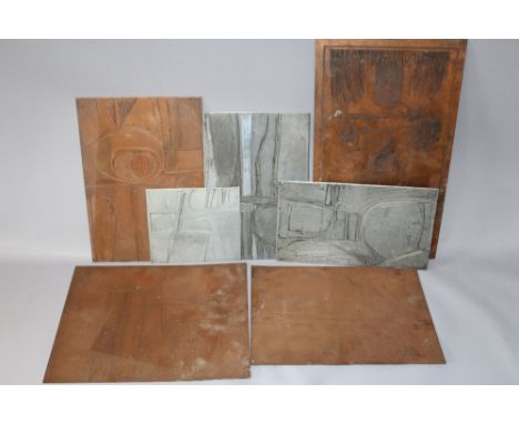 ISLWYN WATKINS (XX). Welsh school, four copper and three white metal etching plates, abstract compositions, smallest 15 x 12 