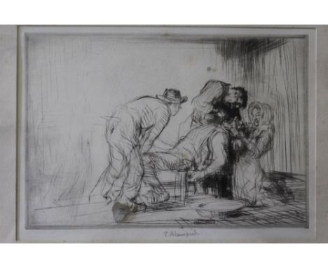 EDMUND BLAMPIED (1886-1966). Channel Island artist, 'Figures at the Dentist with an Unfortunate Man Having an Extraction', si