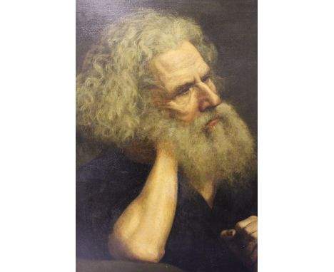 (XVII-XVIII). Old master style study of a bearded man holding a staff, thought to be St. Jerome, unsigned, oil on canvas, fra