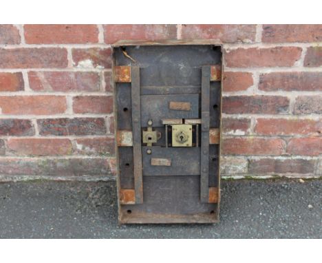 A LARGE VINTAGE METAL LOCK, H 58 cm, L 33 cm