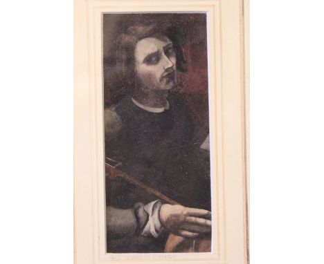 CIRCLE OF EDWARD COLEY BURNE-JONES (1833-1898). Male portrait study, unsigned, watercolour, framed and glazed, 13 x 5 cm