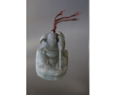 A CHINESE TYPE JADE TABLET OF AN IMMORTAL HOLDING A STAFF, H 5.5 cm