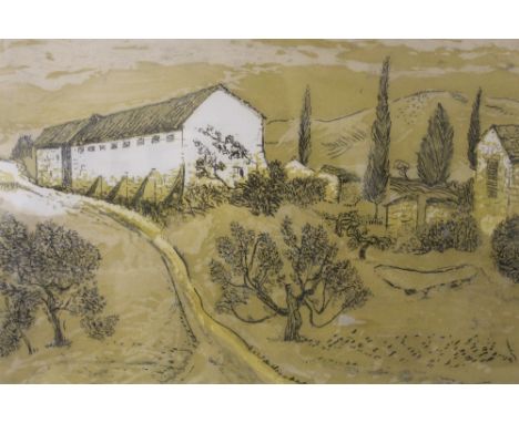 ANDRE BICAT (1909-1996). A Continental farmstead 'Monticiania' see label verso, signed in pencil lower right, limited edition
