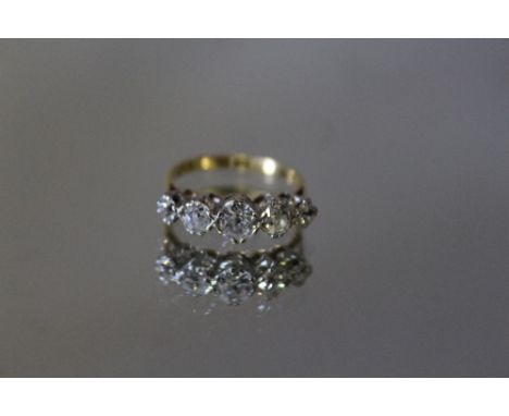 A FIVE STONE OLD CUT DIAMOND RING, ring size K