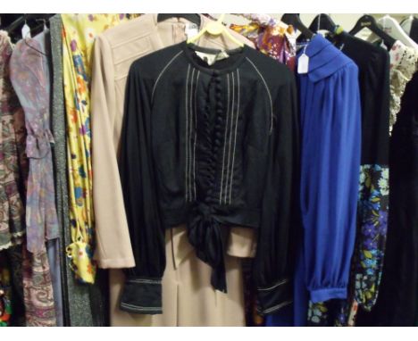 A COLLECTION OF LADIES VINTAGE CLOTHING, various styles and periods, mainly dresses, to include a Carnegie of London 2pc suit