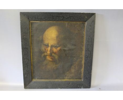 (XVII-XVIII). Old master style portrait study of a bearded man, unsigned, oil on canvas laid on board, framed, 40 x 35 cm