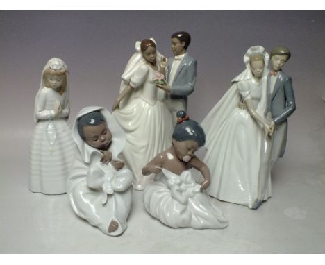 A COLLECTION OF NAO FIGURES TO INCLUDE 1247 WEDDING COUPLE 'UNFORGETTABLE DANCE', 0236 'Confirmation' and two young children 