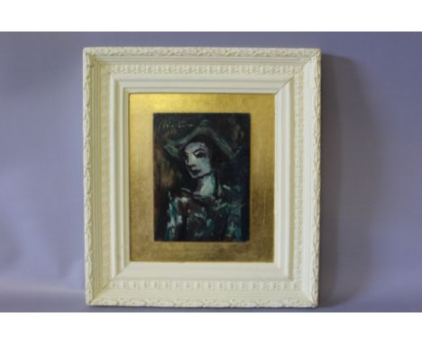 (XX). South African school, impressionist portrait study, indistinctly signed upper left, oil on board, framed, 15 x 11 cm