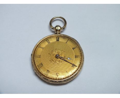 A HALLMARKED 18 CT GOLD MANUAL WIND OPEN FACED  POCKET WATCH, movement stamped 'Martin Baskett &amp; Co Cheltenham 25715, app