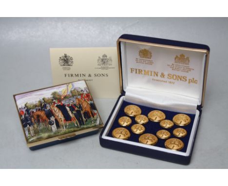 A HALCYON DAYS 'THE VICTORIA CROSS' LIMITED EDITION ENAMEL BOX, W 8.5 cm, together with a Firmin &amp; Sons cased set of butt