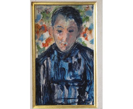 (XX). Impressionist portrait study of a young man, signed upper left, oil on board, framed, 23 x 13 cm