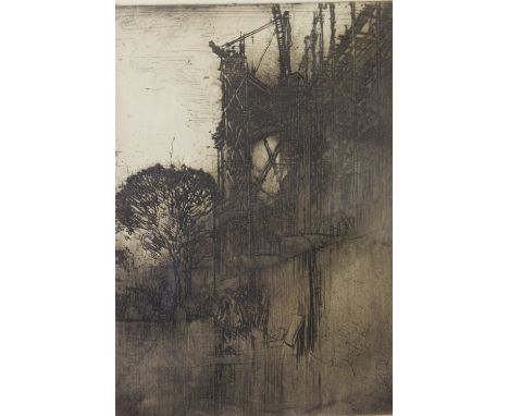 SIR FRANK WILLIAM BRANGWYN (1967-1956). 'Building of South Kensington Museum', signed in plate lower right, etching on paper,