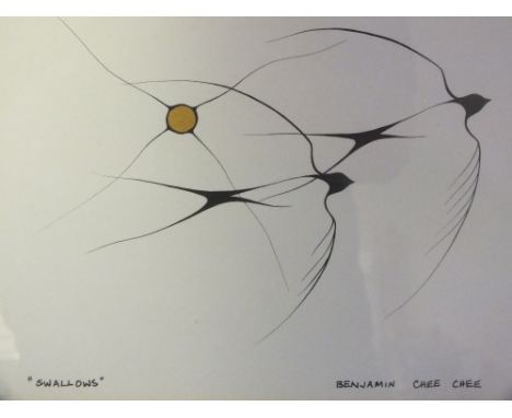 BENJAMIN CHEE CHEE (1944-1977) 'Swallows', lithograph in colours, signed lower right, framed and glazed, 15 x 22 cm