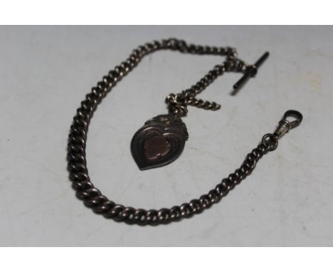 A HALLMARKED SILVER GRADUATED FOB CHAIN, with attached hallmarked silver fob, overall L 38 cm, approx total weight 48.5 g