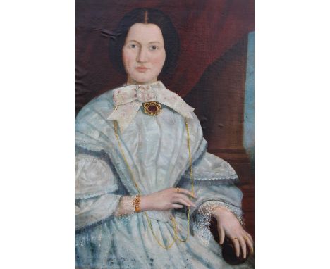 XIX). A portrait study of a seated lady 'Elizabeth Bailey, daughter of Thomas Bailey of Wednesbury, landscape beyond, unsigne
