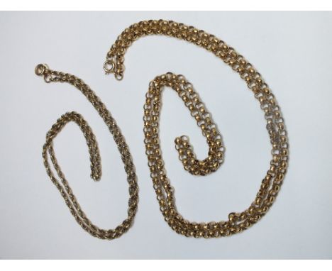 A 9K BELCHER CHAIN, approx weight 30.4g, together with a small hallmarked 9 carat gold rope twist chain, approx weight 7g (2)