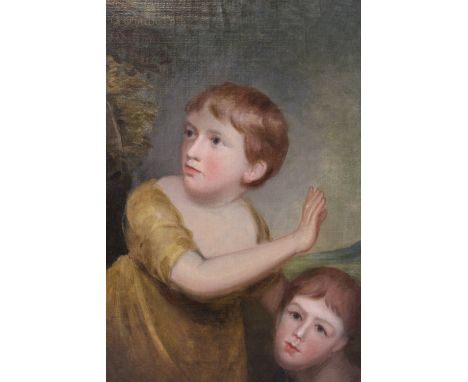 (XVIII-XIX). English school portrait study of Phillipa and Charlotte Cole, inscribed on stretcher verso, with landscape in ba