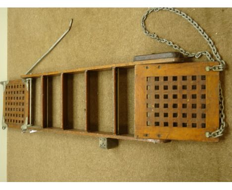 Teak yacht Boarding ladder with six treads and folding top, with chain and fittings   Condition Report   Click here for furth