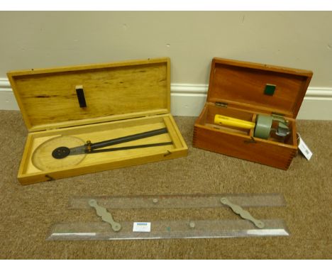 Kelvin & Hughes Ltd. perspex and metal Cable & Wireless station pointer in fitted case, a Mathema Series chrome and perspex p