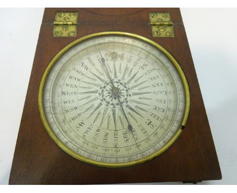 Large 20th century wooden cased compass with silvered dial, pointer marked N & S, case W16cm. Provenance: Joost Slingerland C