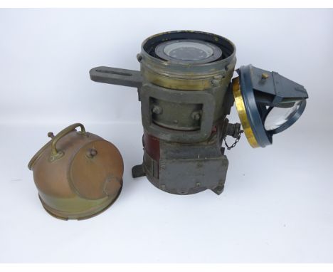 20th century brass & mahogany Compass Binnacle, gimbal instrument No. 1458.H.S, Pat. 0188A with Cooke of Hull Azimuth ring, a