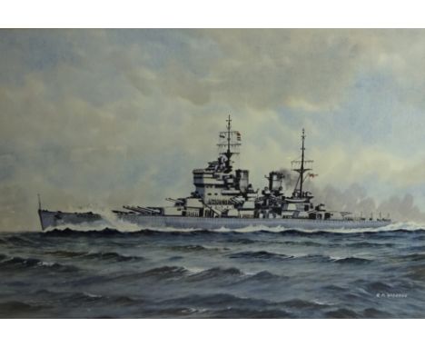 'HMS King George V' - Naval Ships Portrait, watercolour signed by G P Wiseman 36cm x 55.5cm   Condition Report   Click here f