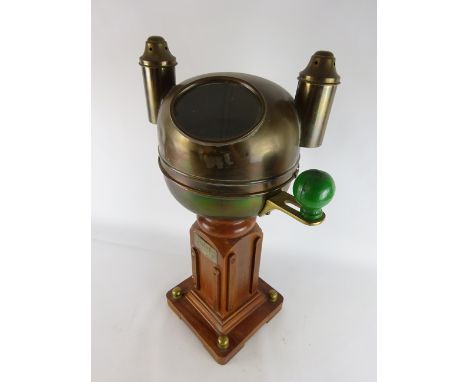 Baltic Nordic compass with lamps, in brass Sestrel C Y Type binnacle on teak square pedestal by Henry Browne & Son, H52cm    
