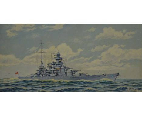 'Scharnhorst' - German Third Reich Navel Ships Portrait, 20th century oil on board signed and dated by H. Mahlstede '48, 30.5