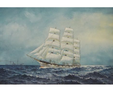 'Margaret Galbraith' - Three Masted Ship's Portrait, 20th century watercolour signed by J C Austin 37cm x 53cm. Provenance: J