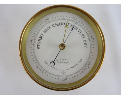 19th century brass cased Holosteric Barometer signed and retailed by E Lennie, Edinburgh, case and dial marked PNHB, for Paul