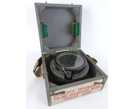 Aircraft type P8 compass, No. 64750H.  A.M. Ref No. 6A/0726, Examined June 1943, in grey painted stencilled box with canvas h