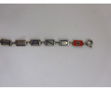 German Naval souvenir bracelet, the links spelling Deutschland in blue enamel letters with swastika and naval ends, L18cm; Ge