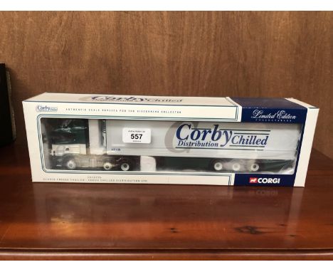 A CORGI CLASSIC LIMITED EDITION CORBY DISTRIBUTION CHILLED LTD SCANIA FRIDGE TRAILER CC12216, 1-50 SCALE MODEL BOXED AND IN M