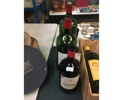 THREE VINTAGE WINE BOTTLES (EMPTY) 